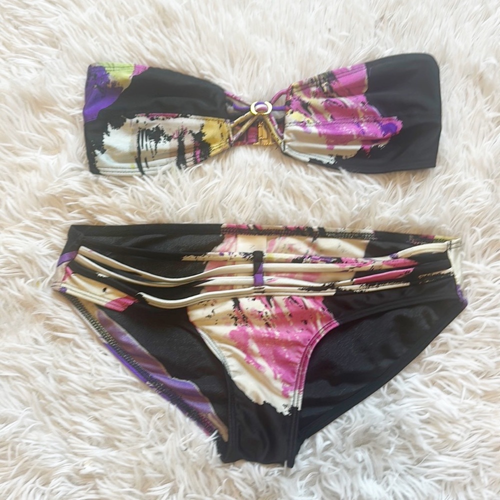 ZIMMERMAN Multi Colored Splash Print Bandeau Low Cut Bikini size 4/5